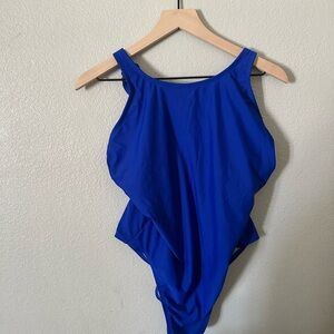 Kona Sol Blue Asymmetrical Sleeveless Bodysuit Swimwear